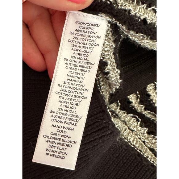 Ann Taylor LOFT Womens Cardigan Sweater V Neck Black Silver Stripe Medium - Picture 6 of 10